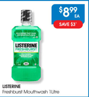 Listerine freshburst mouthwash 1 litre