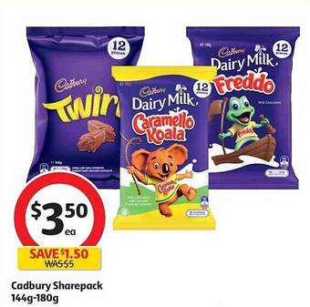 Coles Cadbury Sharepack 144g-180g offer