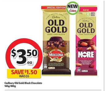 Coles Cadbury Old Gold Block Chocolate 165g-180g offer