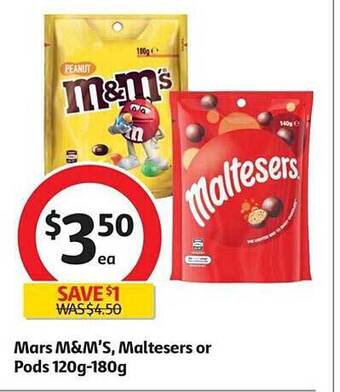 Coles Mars M&M's, Maltesers Or Pods 120g-180g offer