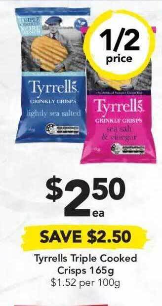 Drakes Tyrrells Triple Cooked Crisps 165g offer