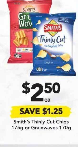 Drakes Smith's Thinly Cut Chips 175g Or Grainwaves 170g offer