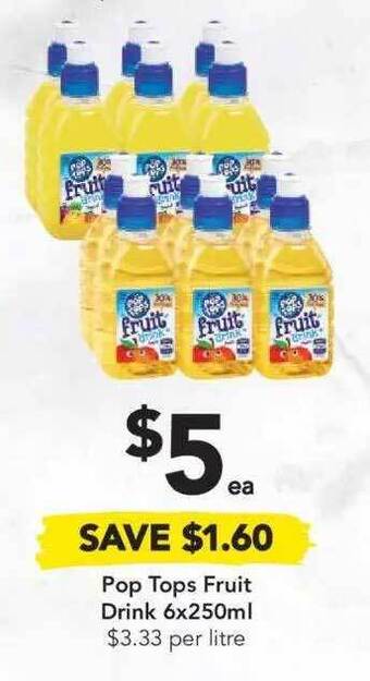 Drakes Pop Tops Fruit Drink 6x250ml offer
