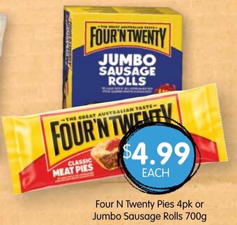 Four N Twenty Pies 4pk or Jumbo Sausage Rolls 700g
