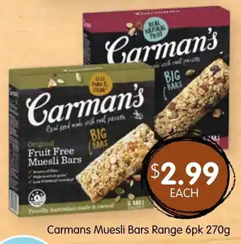 Carmans Muesli Bars Range 6pk 270g