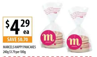 Supabarn Marcels Happy Pancakes 240g $1,79 per 100g offer