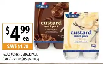 Supabarn Pauls Custard Snack Pack Range 6x 150g $0,55 per 100g offer