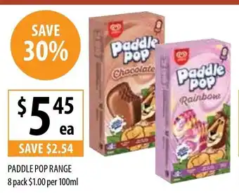 Supabarn Paddle Pop Range 8 Pack $1,00 per 100ml offer