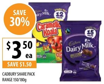 Supabarn Cadbury Share Pack Range 150/180g offer
