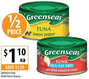 Supabarn Greenseas Tuna Range 95g $11,58 per kg offer