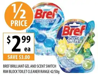 Supabarn Bref Brilliant Gel and Scent Switch Rim Block Toilet Cleaner Range 42/50g offer