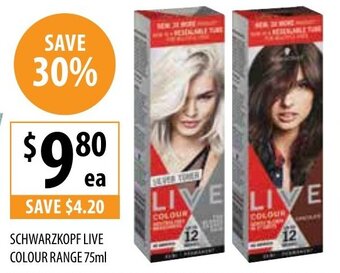 Supabarn Schwarzkopf Live Colour Range 75ml offer