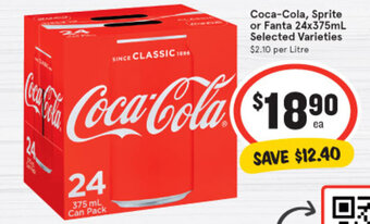 IGA Coca-cola, Sprite or Fanta 24x375mL Selected Varieties offer