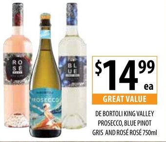 Supabarn De Bortoli King Valley Prosecco, Blue Pinot Gris and Rose Rose 750ml offer