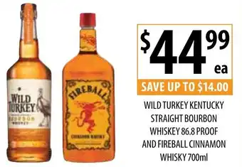 Supabarn Wild Turkey Kentucky Straight Bourbon Whiskey 86,8 Proof and Fireball Cinnamon Whisky 700ml offer