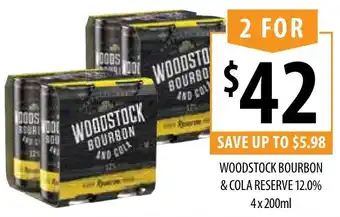 Supabarn Woodstock Bourbon & Cola Reserve 12,0% 4x 200ml offer