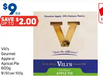 Foodland Vili's Gourmet Apple or Apricot Pie 600g $1.50 per 100g offer