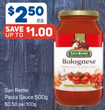 Foodland San Remo Pasta Sauce 500g $0.50 per 100g offer