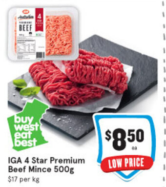 IGA IGA 4 Star Premium Beef Mince 500g offer