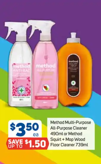 Foodland Method Multi-Purpose All-Purpose Cleaner 490ml or Method Squirt + Mop Wood Floor Cleaner 739ml offer