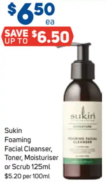 Foodland Sukin Foaming Facial Cleanser, Toner, Moisturiser or Scrub 125ml offer