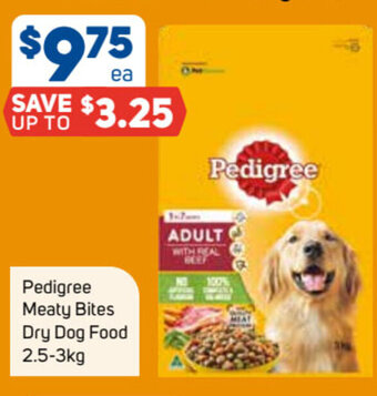Foodland Pedigree Meaty Bites Dry Dog Food 2.5-3kg offer