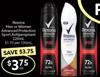 Ritchies Rexona Men or Women 220ml offer