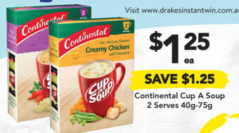 Drakes Continental Cup A Soup 2 Serves 40g-75g offer