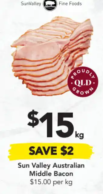 Drakes Sun Valley Australian Middle Bacon $15.00 per kg offer