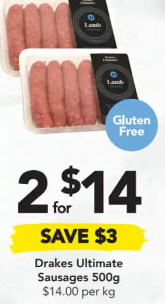 Drakes Drakes Ultimate Sausages 500g $14.00 per kg offer