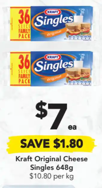 Drakes Kraft Original Cheese Singles 648g $10.80 per kg offer