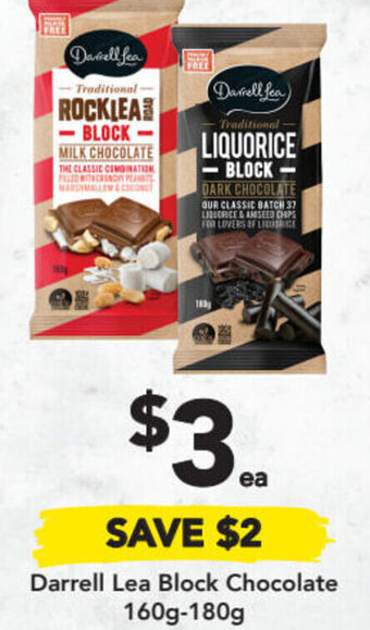 Drakes Darrell Lea Block Chocolate 160g-180g offer