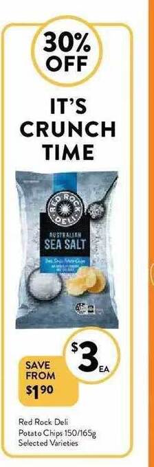 Foodworks Red Rock Deli Potato Chips 150-165g offer