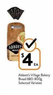 Foodworks Abbott's Village Bakery Bread 680-800g offer