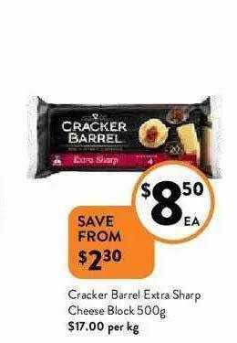 Foodworks Cracker Barrel Extra Sharp Cheese Block 500g offer