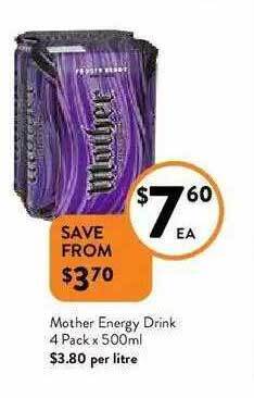 Foodworks Mother Energy Drink 4 Pack X 500ml offer