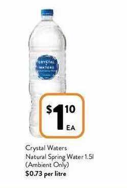 Foodworks Crystal Waters Natural Spring Water 1.5L offer