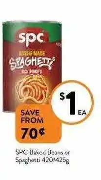 Foodworks SPC Bakes Beans Or Spaghetti 420-425g offer