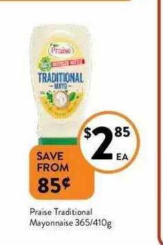Foodworks Praise Traditional Mayonnaise 365-410g offer