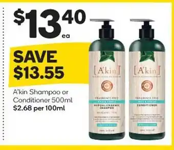 Woolworths A'kin Shampoo Or Conditioner offer