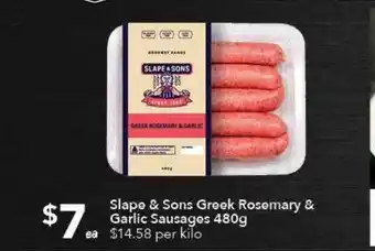 Slape & Sons Greek Rosemary & Garlic Sausages 480g