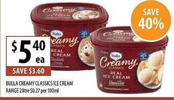 Supabarn Bulla Creamy Classics Ice Cream 2 Litre offer