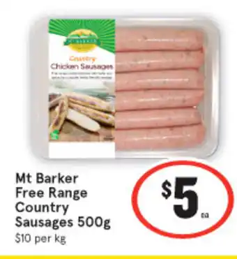 IGA Mt Barker Free Range Country Sausages 500g offer