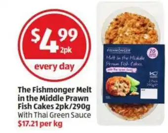 ALDI The Fishmonger Melt in the Middle Prawn Fish Cakes 2pl/290g with Thai Green Sauce offer
