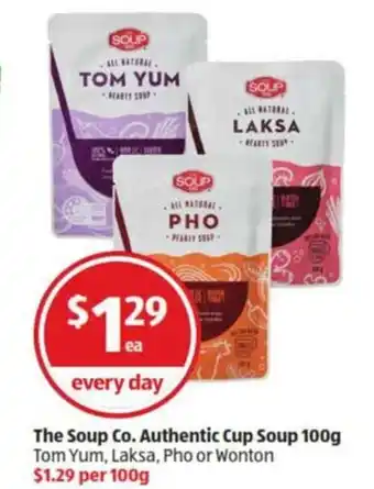 ALDI The Soup Co. Authentic Cup Soup 100g Tom Yum, Laksa, Pho or Wonton offer