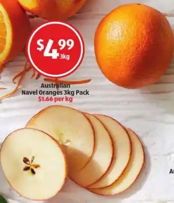 ALDI Australian Navel Oranges 3kg Pack $1.66 per kg offer