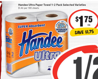 IGA Handee Ultra Paper Towel 1-2 Pack Selected Varieties offer