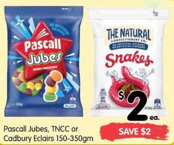 Spar Pascall Jubes, TNCC or Cadbury Eclairs 150-350gm offer