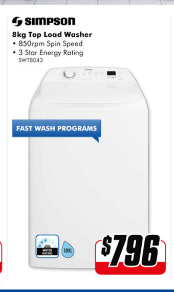 The Good Guys SIMPSON - 8kg Top Load Washer offer