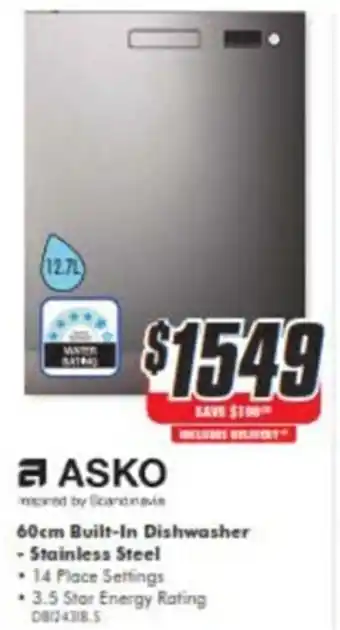 The Good Guys ASKO 60cm Built-In Dishwasher - Stainless Steel DGI2431B.S offer